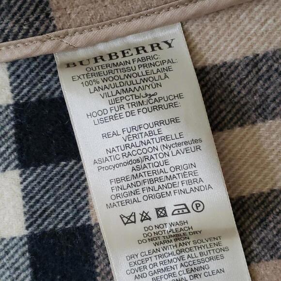 BURBERRY CHECK LINED WOOL TOGGLE DUFFLE COAT WITH FUR TRIMMED HOOD - Picture 9 of 15